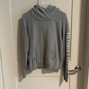 Victoria's Secret Gray Hooded Sweatshirt with Sleeve Script and side zipper